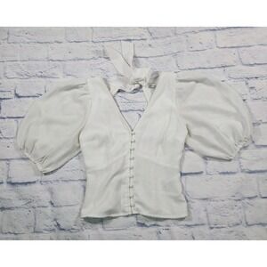 Abercrombie and Fitch WOMENS SIZE XS White V Neck Button Tie Back Puff Sleeves